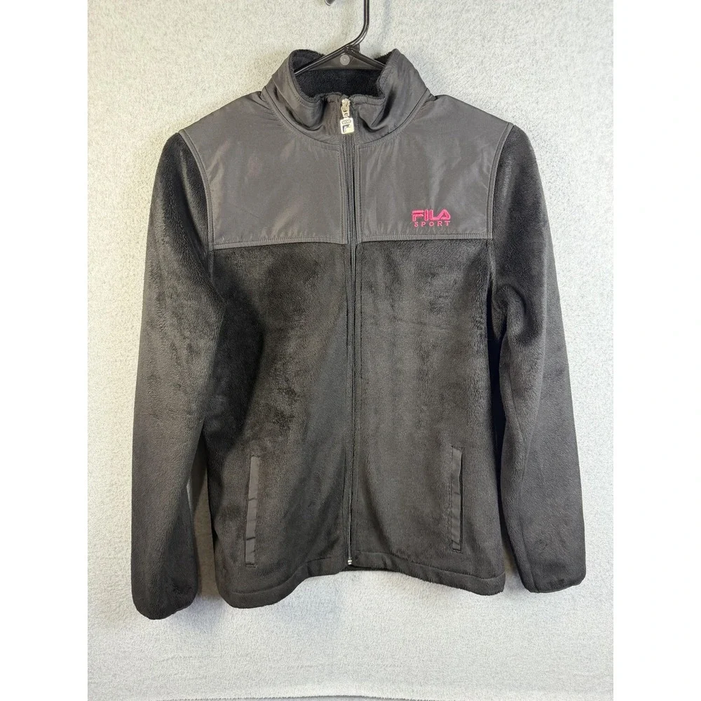 Fila Sport Jacket Girls 16 Black Fleece Full Zip Mock Neck Casual Winter